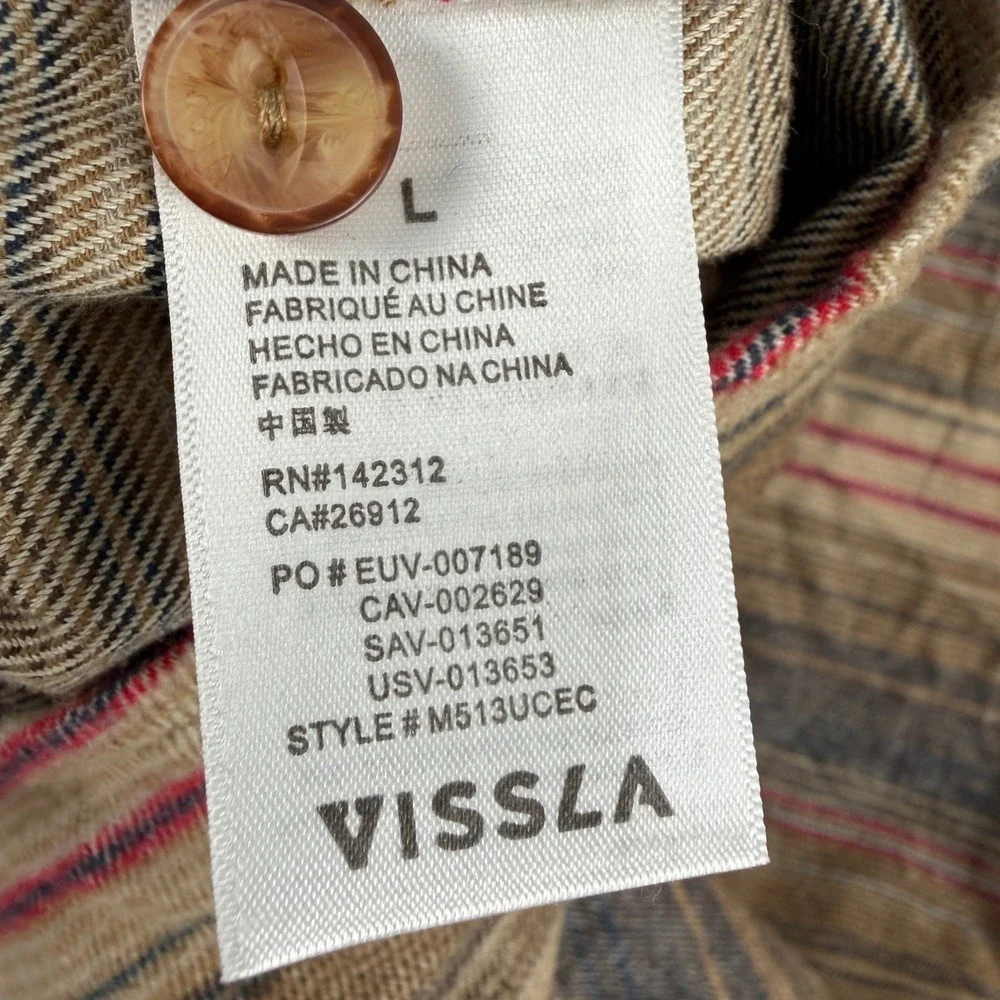 Vissla Shirt Mens‎ L Brown Stripe Long Sleeve Button Down Casual Central Coast